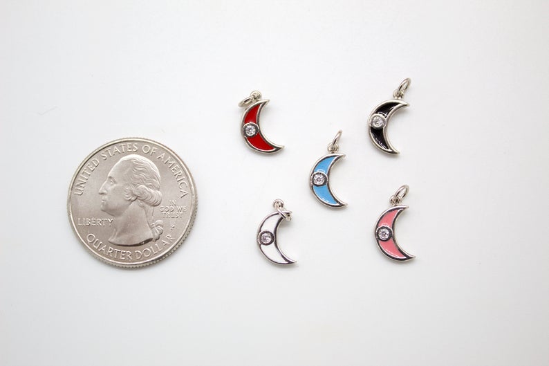18K Gold Filled Enamel Moon Pendant