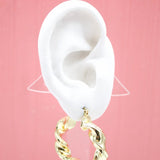 18K Gold Filled Thick Twist Hoops French Hook Lever Back Earrings (K36)