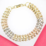18K Gold Filled Three Toned Designed Bead Link Bracelet