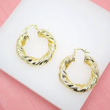 18K Gold Filled Thick Twisted Hoops French Hook Lever Back Hoop (K37)