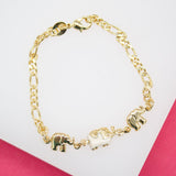 18K Gold Filled Enamel Elephant Figaro Bracelet (XX15)