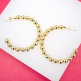 18K Gold Filled Round Golden Beaded Open Hoop Stud Earrings (K51)