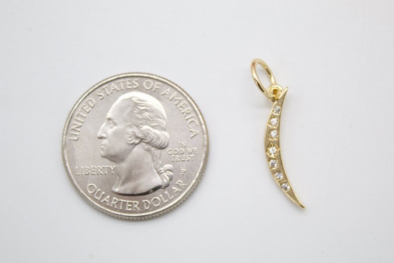 18K Gold Filled Slim Moon With CZ Cubic Zirconia Stones