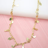 18K Gold Filled Round Cable Clip Chain Necklace With Star, Moon, Heart Charms (G66)