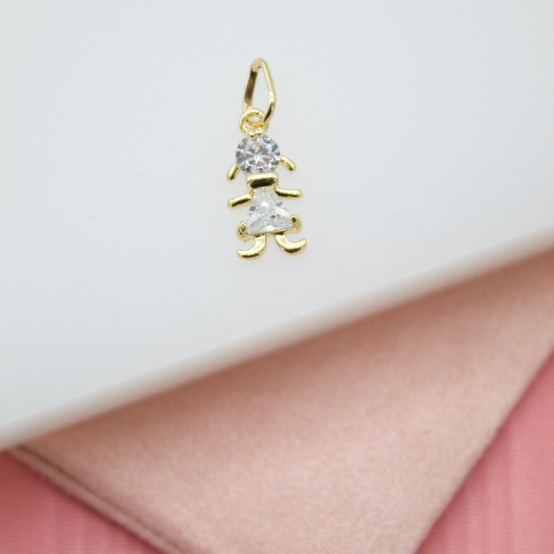 18K Gold Filled CZ Stone Pendant Boy & Girl