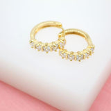 18K Gold Filled Huggies Earrings With Clear Square CZ Cubic Zirconia Stones (L290-291) (STYLE E)