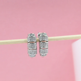 18K Rhodium Filled Oval Stacked Pave Huggies (L270)