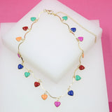 18K Gold Filled Enamel Dangle Heart Link Choker Necklace (G54)