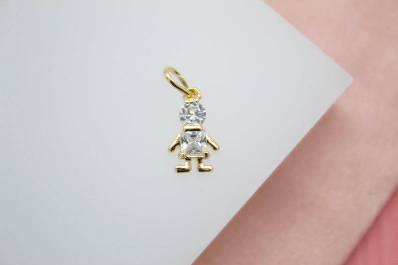18K Gold Filled CZ Stone Pendant Boy & Girl