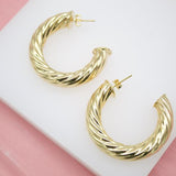 18K Gold Filled Open Hoop Twisted Stud Earrings (J112)
