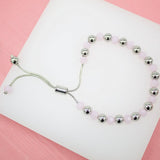18K Rhodium Filled Pink, Violet Gemstone Beaded Natural Stone Adjustable Bracelet