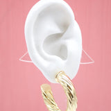 18K Gold Filled Open Hoop Twisted Stud Earrings (J112)