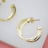 18K Gold Filled Triple Hoop Open Hoop Earrings (L47)