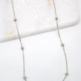 18K Rhodium Filled Bead Diamond Cut Rolo Necklace