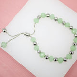 18K Rhodium Filled Green, Red Gemstone Beaded Natural Stone Adjustable Bracelet