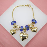 18K Gold Filled Elephant, Heart, Natural Stone Charm Bracelet