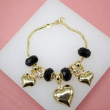 18K Gold Filled Elephant, Heart, Natural Stone Charm Bracelet