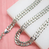 18K Rhodium Filled 9mm Double Curb Cuban Link Chain (F8)