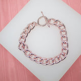 18K Gold Filled Pink Round Chunky Thick Rolo Link Chain Bracelet (XX8)
