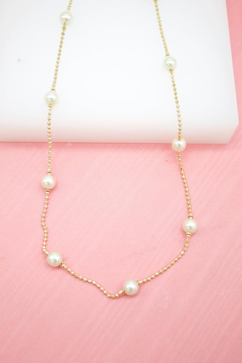 18K Gold Filled 5mm Gold Bead Ball Chain Necklace (F251) MIA J