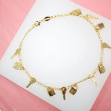 18K Gold Filled Key And Lock Charm Anklet (E219)