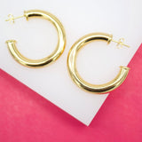 18K Gold Filled 6mm Thick Open Hoop Stud Hoops Earrings (J52)