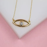 18K Gold Filled Simplistic Evil Eye CZ Stone Pendant Necklace (G117)