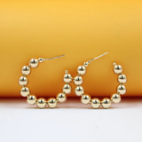 Gold Beaded Open Hoop Earrings (K104)