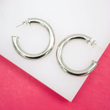 18K Gold Filled 6mm Thick Open Hoop Stud Hoops Earrings (J52)
