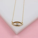 18K Gold Filled Simplistic Evil Eye CZ Stone Pendant Necklace (G117)