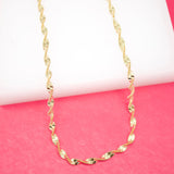 18K Gold Filled 3mm Designed Twisted Herringbone Snake Chain (H7)