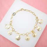 18K Gold Filled Christian Coin Religious Charm Bracelet  (I57B)