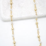 18K Gold Filled Pearl & Sparkly Gold Bead Chain Necklace (G230A)