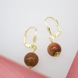 18K Gold FilledBrown Aventurine Stone French Lever Back Earrings (L61)