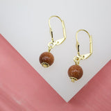 18K Gold FilledBrown Aventurine Stone French Lever Back Earrings (L61)