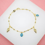 18K Gold Filled Blue Dangle Colorful Evil Eye And Sea Shell Charms Bracelet (I223)