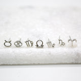 18K Rhodium Filled Astrology Zodiac Sign Stud Earrings