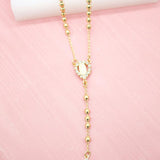 Catholic Gold Bead Rosary with CZ Crucifix & Virgin Mary Charm (G201A) (H112A)