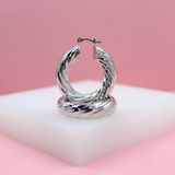 8mm Twisted Textured Hoops Lever Back Earrings (J109)