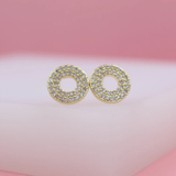 18K Gold Filled Gold Disc Circle Stud Earrings with Cubic Zirconia Stones