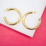 18K Gold Filled 5mm Thick Open Hoop Stud Hoops Earrings (J50)