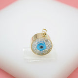 18K Gold Filled Cylinder Pendant With Evil Eye and CZ Stones (A51)
