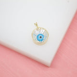 18K Gold Filled Cylinder Pendant With Evil Eye and CZ Stones (A51)