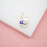 18K Gold Filled Cylinder Pendant With Evil Eye (A50)