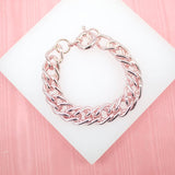 18K Gold Filled Rose Gold Chunky Thick Curb Cuban Double Link Chain Bracelet (XX8)