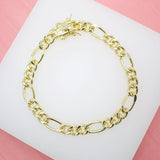 18K Gold Filled Figaro 7mm Link Chain Bracelet (I362)