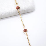 18K Gold Filled 5mm Designed Brown aventurine Bead Necklace (F221)