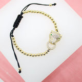 18K Gold Filled Adjustable Bead Bracelet With Leopard Head
