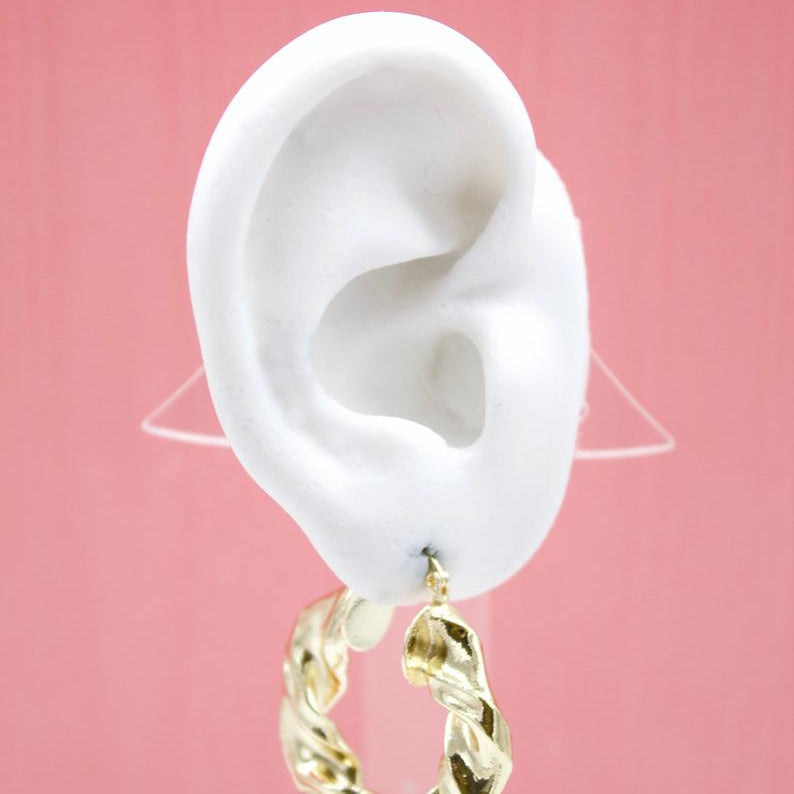 18K Gold Filled Twisted Thick Leverback Hoop Earrings (K25-27)