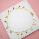 18K Gold Filled Dangly Beaded Charm Anklet (E132)